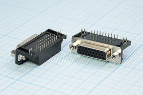 Гнездо угловое трёхрядное (двойной плотности),26 контактов, крепление на плату; №1228 Z гн D-SUB\26HP 3-х ряд\плат\угл\QDHRZ-26FA\