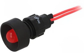 LR-D10-230AC, Индикат.лампа: LED, вогнутый, 230ВAC, Отв: d13мм, IP40, пластик
