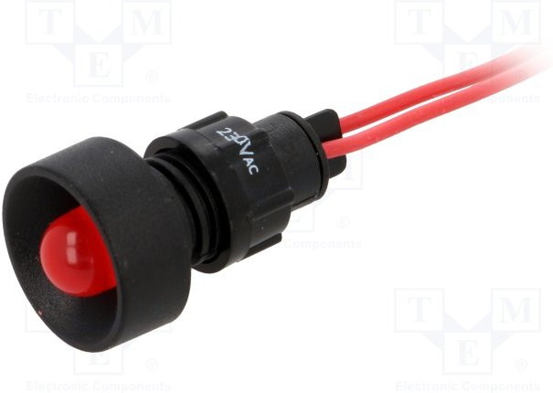 LR-D10-230AC, Индикат.лампа: LED, вогнутый, 230ВAC, Отв: d13мм, IP40, пластик