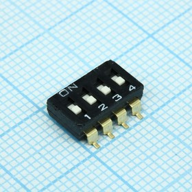 A6S4101H, Переключатель DIP 4 позиции 0.025А 24В утопленный движок 1000 циклов шаг 2.54мм SMD монтаж туба