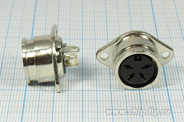 Гнездо DIN четыре контакта, на панель; №9206 гн DIN\ 4HP+1C\пан\флан 2отв\B17\