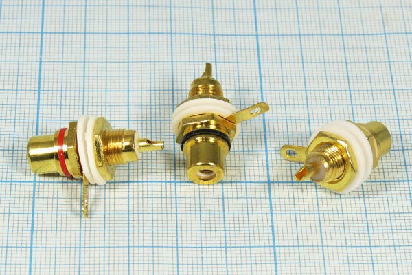 Разъем RCA розетка, на блок изолирующий, Au, красный