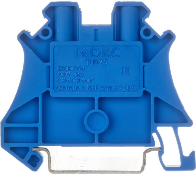 Клемма проходная винтовой зажим 2 точки подключения 2.5кв.мм син. DKC TUR-2.5-BU