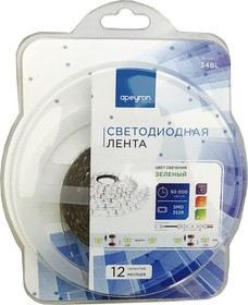 34BL (3528-60LED-IP20-G), Лента светодиодная, зеленый, 12В, 4.8Вт/м, 60SMD(3528)/м, IP20, 8 мм, цена за катушку 5м