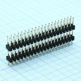 DS1029-04-2X20P8BVA10-B, (PLHD-40), Штыревой соединитель, 2х20 шаг 2,54мм.,двухрядный (A=6.00мм, H=10.40мм, B=3.00мм)