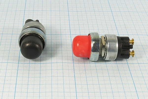 Влагозащищённая кнопка без фиксации (SPST), OFF-(ON), красная, 12В/60А; №10230R ПКнА/М\12\60\(SPST)\d16\\ кр\IP56\2C\A2-19A-14-A2R\