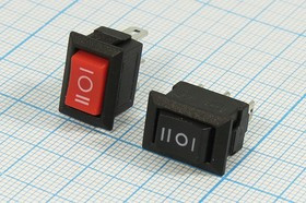 Переключатель клавишный, 3C, 250В/3А, ON-OFF-ON; №1617 R Пкл\\ 3\ON-OFF-ON\13,8x9\ чер\кр\\3C\KCD-5-103\