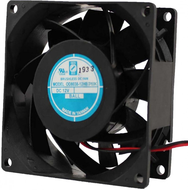 OD8038-24HBIP69K, DC Fans DC Fan, 80x80x38mm, 24VDC, 71CFM, 0.3A, 49dBA, 5000RPM, Ball, Wire, IP69K