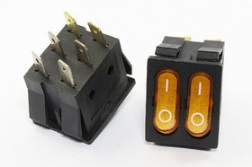 Переключатель клавишный, контакты 6T, 15А, 2-ON-OFF, подсветка ILжелтая, IRS2101-3C
