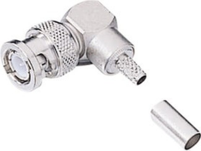 R142 184 161W, RF Connector, BNC, Brass, Plug, Right Angle, 75Ohm, Crimp Terminal