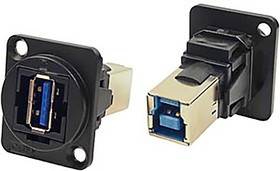 Straight, Panel Mount, Socket Type A to B 3.0 IP40 Feedthrough USB Connector
