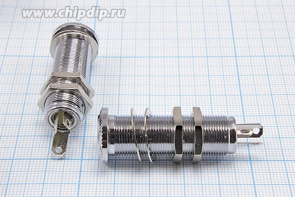 Гнездо Audio Jack стерео 6.3мм на панель; №9791 гн 6,3стерео\3C\пан М12/дл 35мм\мет\[гитарное]