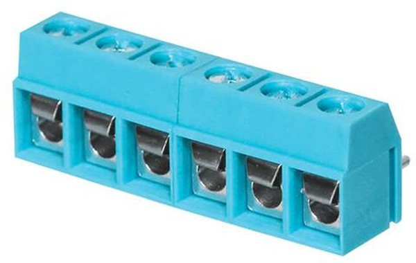TB002V-500-06BE, Fixed Terminal Blocks Terminal block, screw type, 5.00 , vertical, 6 poles, CUI Blue, slotted screw, PCB mount