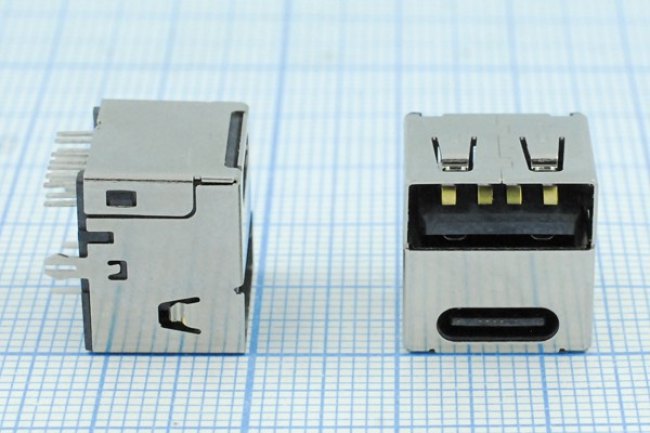 Гнездо USB двойное, Тип A + Тип C, угловое, 14 контактов, на плату; №14586 гн USB x2 \C 3,1/A\14P/4P2C\плат\ \USB3,1TYPE-C24PF Гнездо USB двойное, Тип A + Тип C, угловое, 14 контактов, на плату; №14586 гн USB x2 \C 3,1/A\14P/4P2C\плат\ \USB3,1TYPE-C24PF