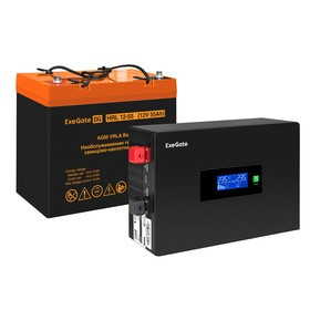 EX297387RUS, Комплект ИБП EX295992RUS + батарея 55Aч EX285652RUS 1шт (инвертор, синус, для котла, PF=1, настенный) ExeGate IdealSine SR-600.