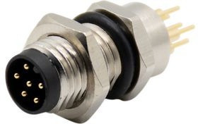 RND 205-01137, Circular Connector, M8, Socket, Straight, Poles - 6, Solder, Panel Mount