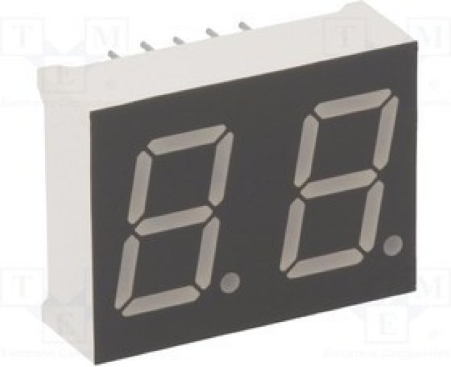 KW2-502AGA, Дисплей: LED, 7-сегментный, 12,7мм, 0,5", II.зн: 2, желто-зеленый
