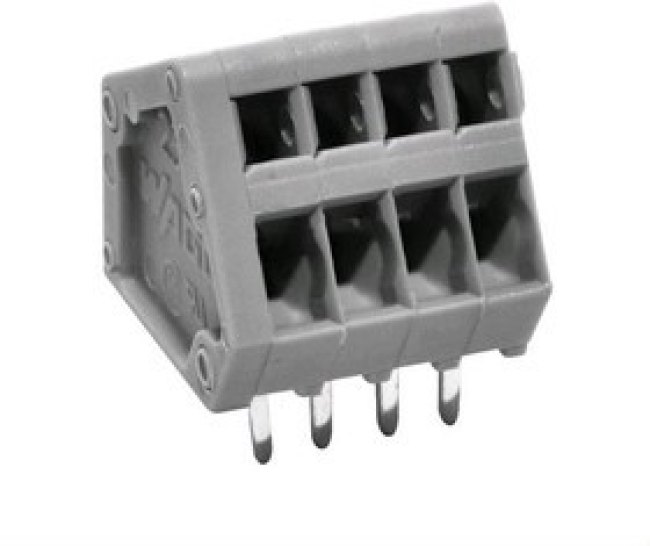 233-102, 2-проводная клеммная колодка, шаг 2,5 мм, на плату, серая