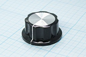 Ручка круглая диаметр 44мм, диаметр регулятора 6.3мм, пластик, черный/металл, винт, QMFZ-A05; №15024 ручка d6,3\44x20\пл\чер/ мет\винт\QMFZ-