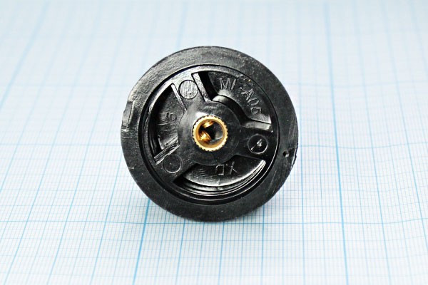 Ручка круглая диаметр 44мм, диаметр регулятора 6.3мм, пластик, черный/металл, винт, QMFZ-A05; №15024 ручка d6,3\44x20\пл\чер/ мет\винт\QMFZ-