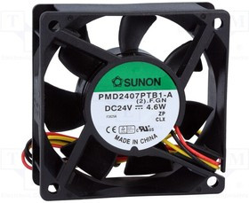 PMD2407PTB1-A (2).F.GN, Вентилятор осевой, 24В DC, 70x70x25мм, подшипник качения, 83,25куб.м/ч, 45дБА, 24AWG