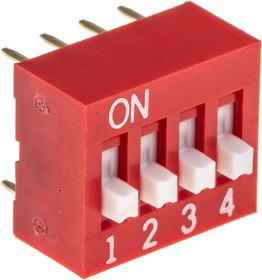 NDS-04-V, 4 Way Through Hole DIP Switch SPST, Raised Actuator