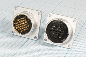 Разъем PLS-28RM-16P вилка, контакты 16P, резьба М30, монтаж на блок фланец 4 отверстия