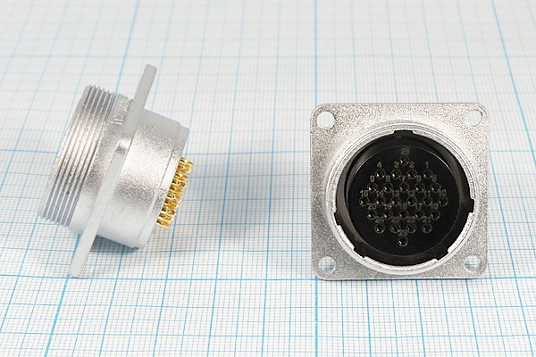 Разъем PLS-28RM-16P вилка, контакты 16P, резьба М30, монтаж на блок фланец 4 отверстия