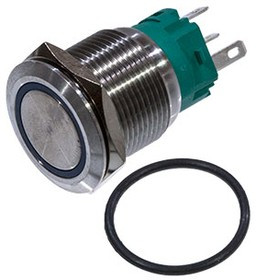 SC-984B d19 250V, 5 выводов, кнопка антивандальная металл 19мм 250В/5А, фикс/подсветка синяя