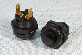 Влагозащищённая кнопка без фиксации (SPST), OFF-(ON), чёрная, 12В/16А; №14910 ПКн\ 12\16\(SPST)\d22\ чер\чер\\2T\A-07-013\