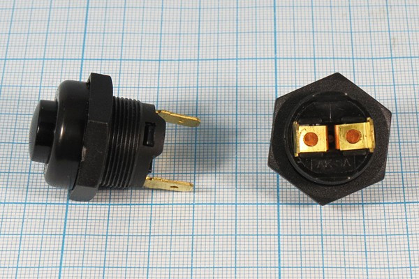 Влагозащищённая кнопка без фиксации (SPST), OFF-(ON), чёрная, 12В/16А; №14910 ПКн\ 12\16\(SPST)\d22\ чер\чер\\2T\A-07-013\