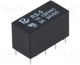 RS-5, Реле: электромагнитное, DPDT, Uобмотки: 5ВDC, 1A/120ВAC, PCB