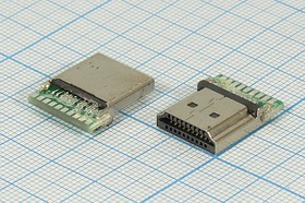 Штекер HDMI с монтажной платой под пайку, 19 контактов , HDMI-M19; №2762 шт HDMI\19C\\\HDMI-M19