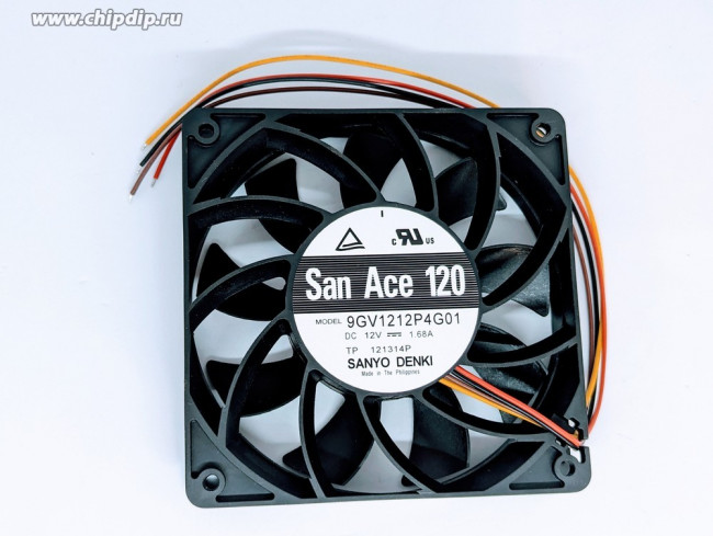 9GV1212P4G01, DC Fans DC Axial Fan, 120x120x25mm, 12VDC, Guide Vane, Tachometer, PWM