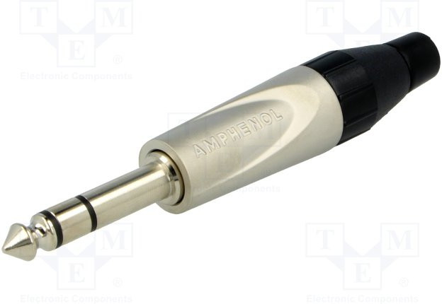 TS3P, Вилка; Jack 6,35мм; "папа"; stereo; прямой; на провод; пайка; серый