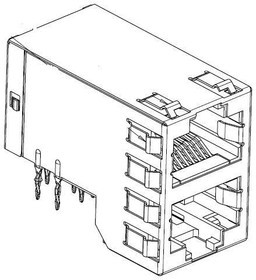6368168-4, Conn Modular Jack F 16 POS 1.02mm Press Fit RA Thru-Hole 28 Terminal 2 Port Cat 5 Tray