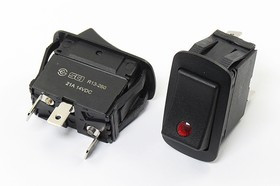 Переключатель клавишный, контакты 3T, 20А, 12В, ON-OFF, подсветка IL светодиодная красная, R13-260A2R