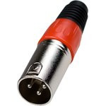 1-503 RD, разъем XLR 3 контакта штекер металл цанга на кабель красный