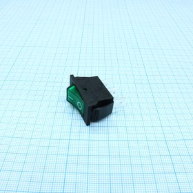 RK1-17 1X1N B/G"0-", Переключатель ON-OFF с подсветкой цвет корпуса (черный) цвет кнопки (зеленый) надпись на кнопке "0-"