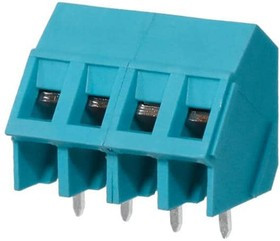 TB008A-508-04BE, Fixed Terminal Blocks Terminal block, screw type, 5.08 , 45, 4 poles, CUI Blue, slotted screw, PCB mount