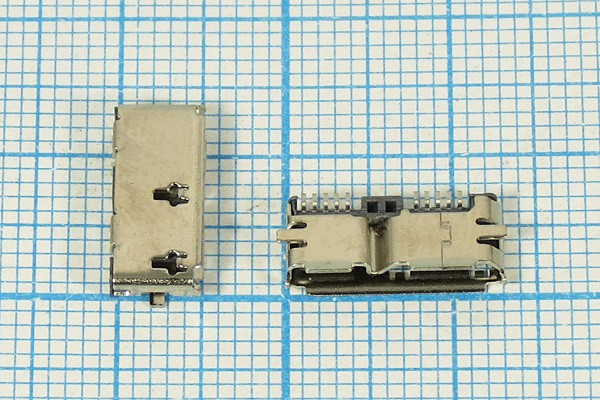 Гнездо micro USB 3.0, угловое, 10 контактов, SMD на плату; №10819 гн microUSB \\10C2C\плат\ угл\SMD\micro USB-3,0S\