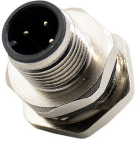 RND 205-01180, Circular Connector, M12, Plug, Straight, Poles - 3, Solder, Panel Mount