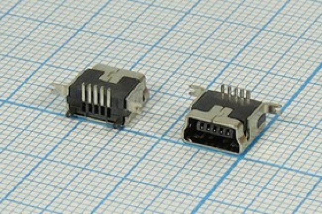Разъем mini USB 5FS1 розетка, тип B, контакты 5P2HP, монтаж на плату, вертикальный, miniUSB 5FS1