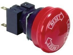 A165E-LS-24D-02, Switch Emergency Stop N.C. DPST Mushroom Button 5A 250VAC 30VDC 14.7N Solder Panel Mount