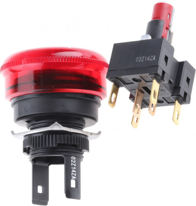 A165E-LS-24D-02, Switch Emergency Stop N.C. DPST Mushroom Button 5A 250VAC 30VDC 14.7N Solder Panel Mount