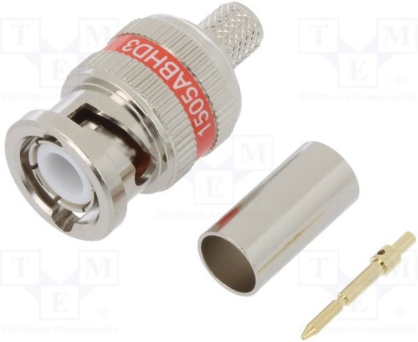 1505ABHD3, RF Connectors / Coaxial Connectors RG59 BNCHD 3 PIECE CRIMP CONNECTER RED