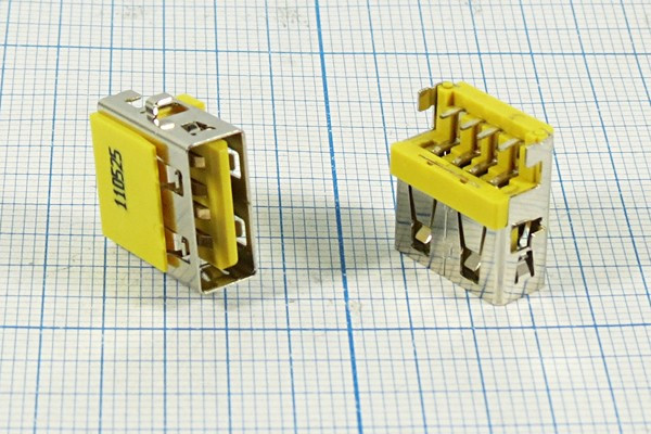 Гнездо USB, Тип A, угловое, 4 контакта, на плату; №12659 гн USB \A\4P2C\плат\угл\USB A-SA1