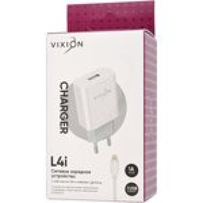 Блок питания (сетевой адаптер) VIXION L4i 1xUSB, 1A с кабелем Lightning 1м (белый) Блок питания (сетевой адаптер) VIXION L4i 1xUSB, 1A с кабелем Lightning 1м (белый)