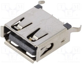 USB1040-GF-L-B, Гнездо; USB A; THT; PIN: 4; вертикальный; USB 2.0; 1,5А