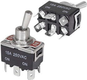 KN3(C)-202P on-on, Тумблер двухпозиционный двухполюсный KN3(C)-202P, 56.3х19.8х33 мм, ON-ON, DPDT, 3 А, 250 В, 50 мОм, 6 контактов, под вин